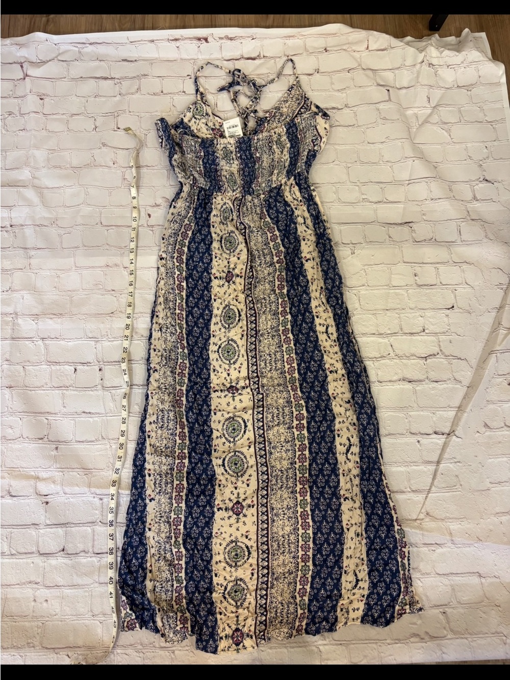 Boho Halter Maxi Dress in Navy and Cream - Picture 6 of 7
